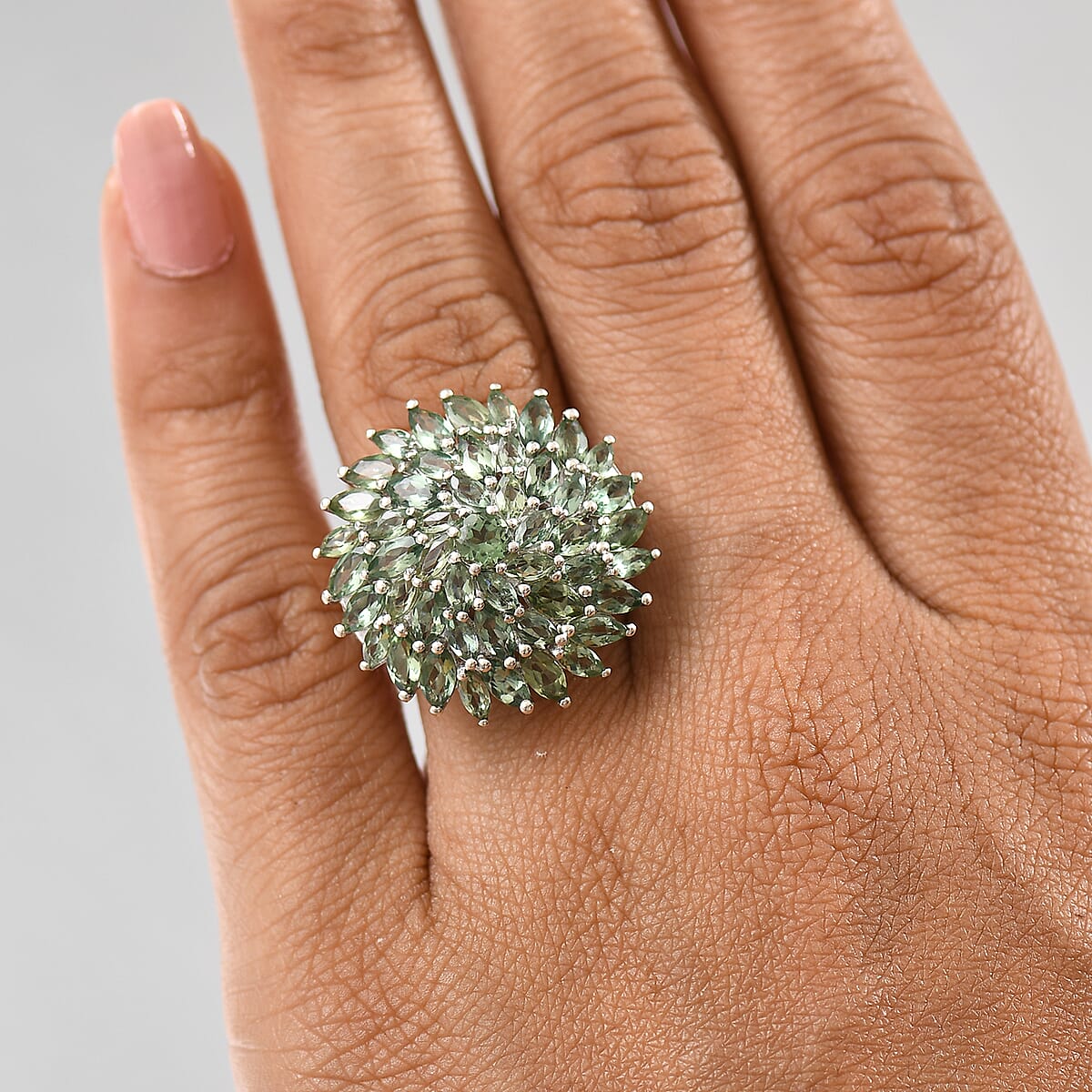 D'Joy Malagasy Pine Apatite 6.50 ctw Flower Ring in Rhodium Over Sterling Silver (Size 6.0) image number 2