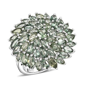 D'Joy Malagasy Pine Apatite 6.50 ctw Flower Ring in Rhodium Over Sterling Silver (Size 8.0)