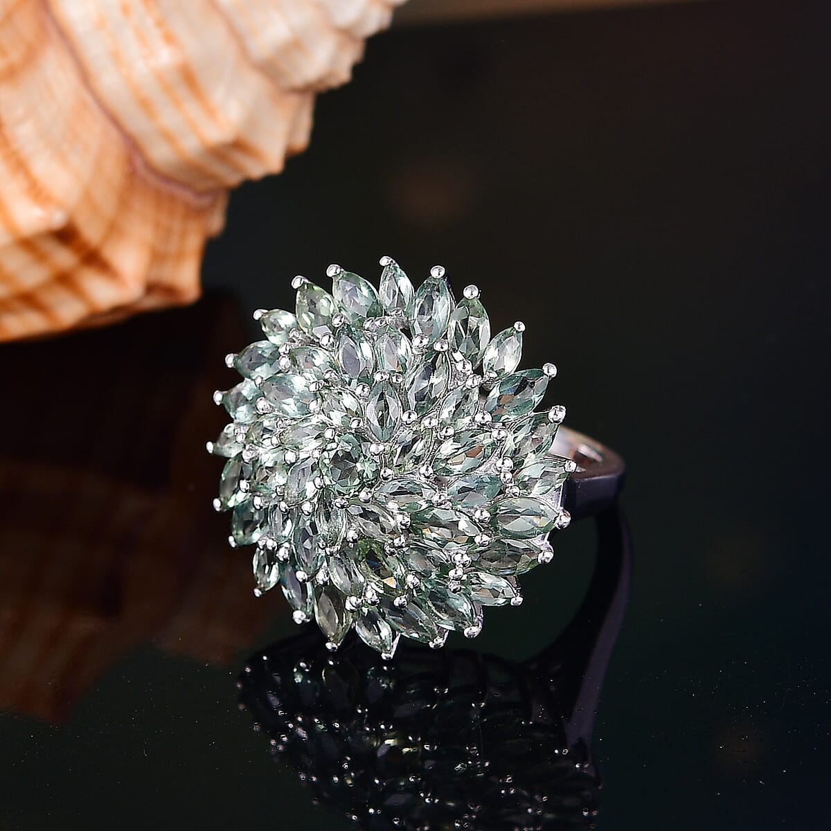 D'Joy Malagasy Pine Apatite 6.50 ctw Flower Ring in Rhodium Over Sterling Silver (Size 8.0) image number 1