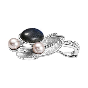 Malagaasy Labradorite and White Pearl 7.10 ctw Pendant without Chain in Rhodium Over Sterling Silver