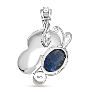AAA Labradorite and White Pearl 7.10 ctw Pendant in Rhodium Over Sterling Silver