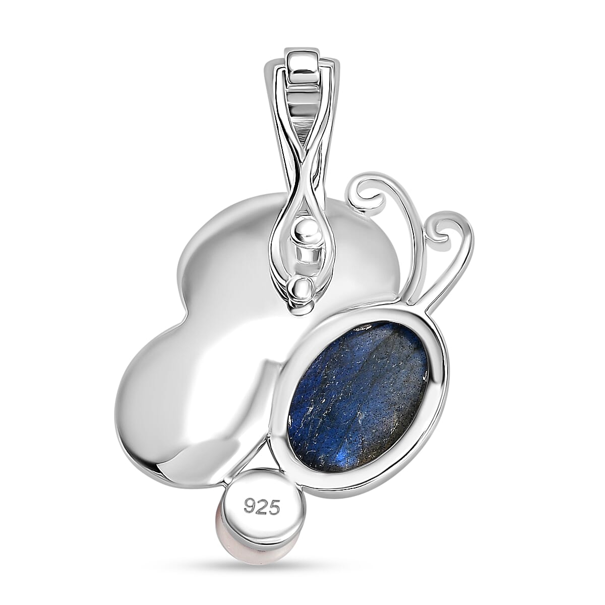 Malagaasy Labradorite and White Pearl 7.10 ctw Pendant without Chain in Rhodium Over Sterling Silver image number 4