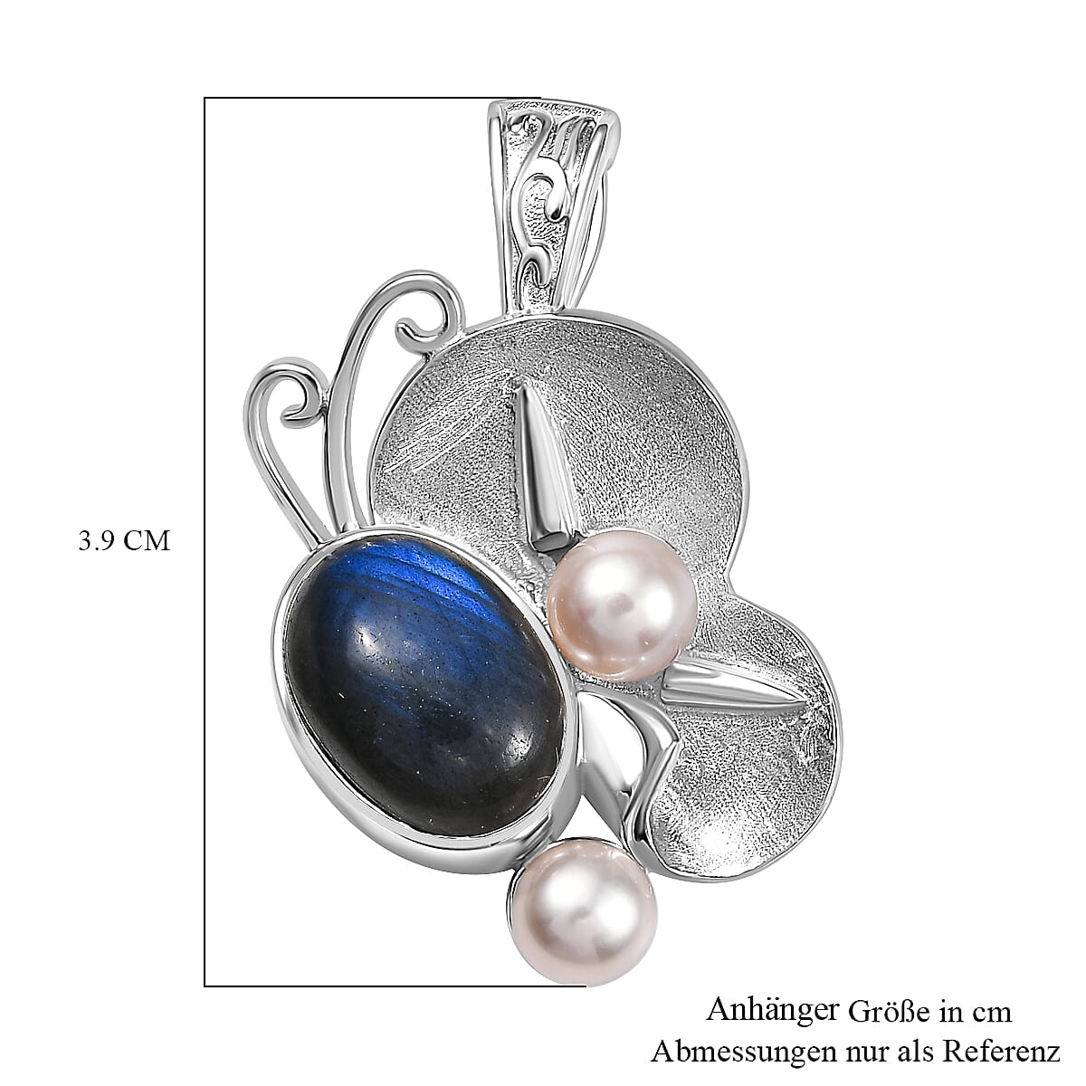 Malagaasy Labradorite and White Pearl 7.10 ctw Pendant without Chain in Rhodium Over Sterling Silver image number 5