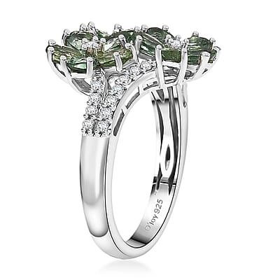 D'Joy Premium Malagasy Pine Apatite and White Zircon 3.00 ctw Bunch of Flower Ring in Rhodium Over Sterling Silver (Size 10.0)