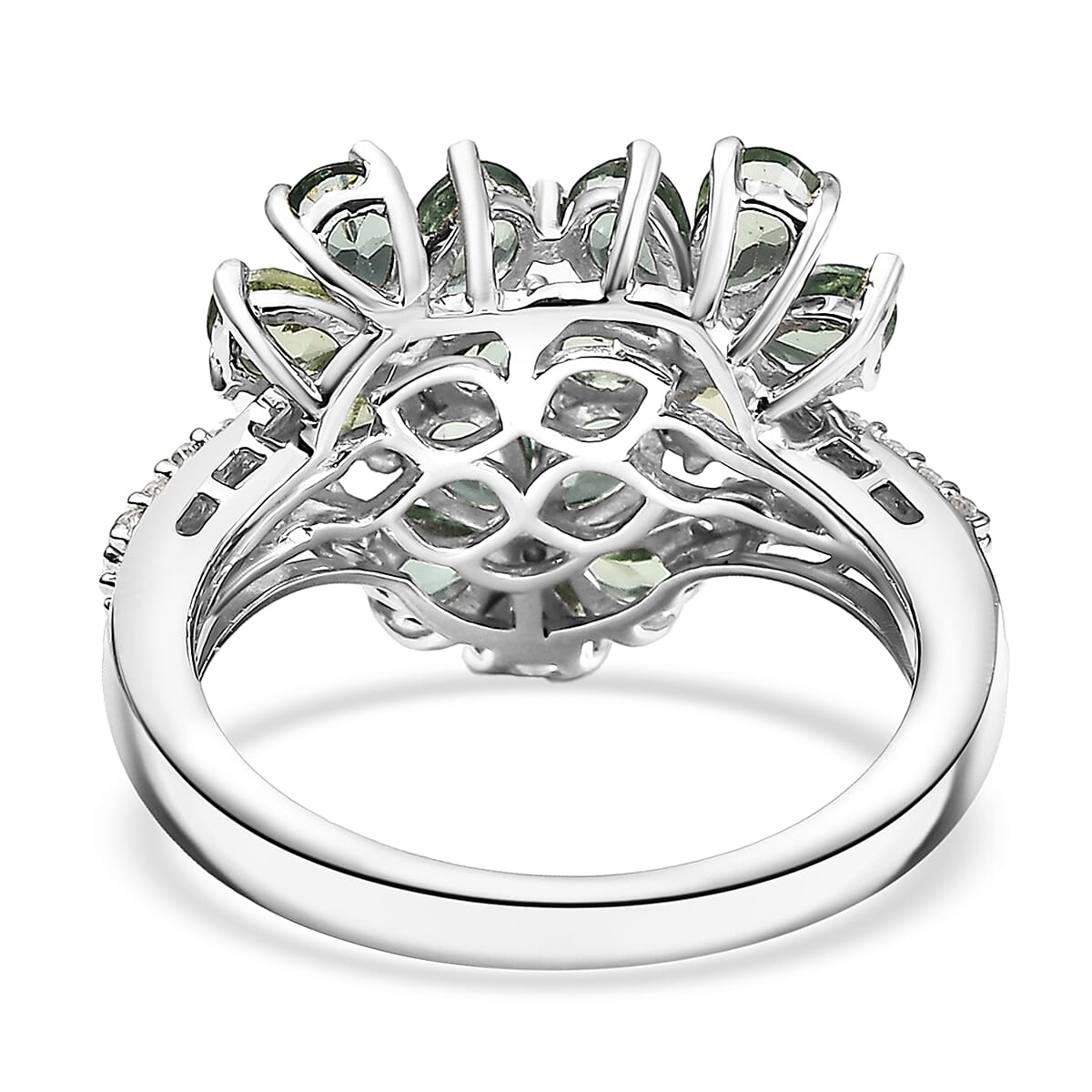 D'Joy Premium Malagasy Pine Apatite and White Zircon 3.00 ctw Bunch of Flower Ring in Rhodium Over Sterling Silver (Size 10.0)