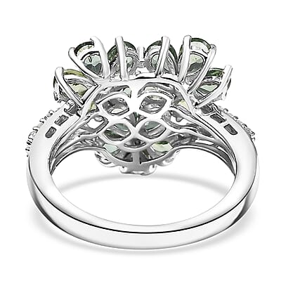 D'Joy Premium Malagasy Pine Apatite and White Zircon 3.00 ctw Bunch of Flower Ring in Rhodium Over Sterling Silver (Size 10.0)