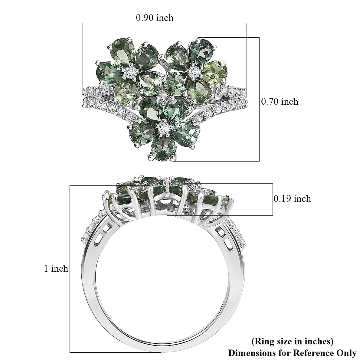 D'Joy Premium Malagasy Pine Apatite and White Zircon 3.00 ctw Bunch of Flower Ring in Rhodium Over Sterling Silver (Size 10.0)