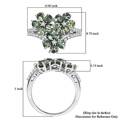 D'Joy Premium Malagasy Pine Apatite and White Zircon 3.00 ctw Bunch of Flower Ring in Rhodium Over Sterling Silver (Size 10.0)