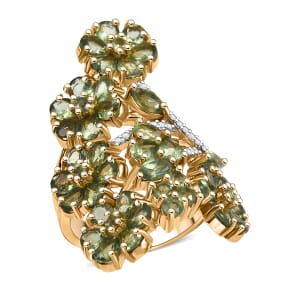 D'Joy Premium Malagasy Pine Apatite and Moissanite 6.80 ctw Jasmine Floral Ring in 18K Vermeil Yellow Gold Over Sterling Silver (Size 10.0)