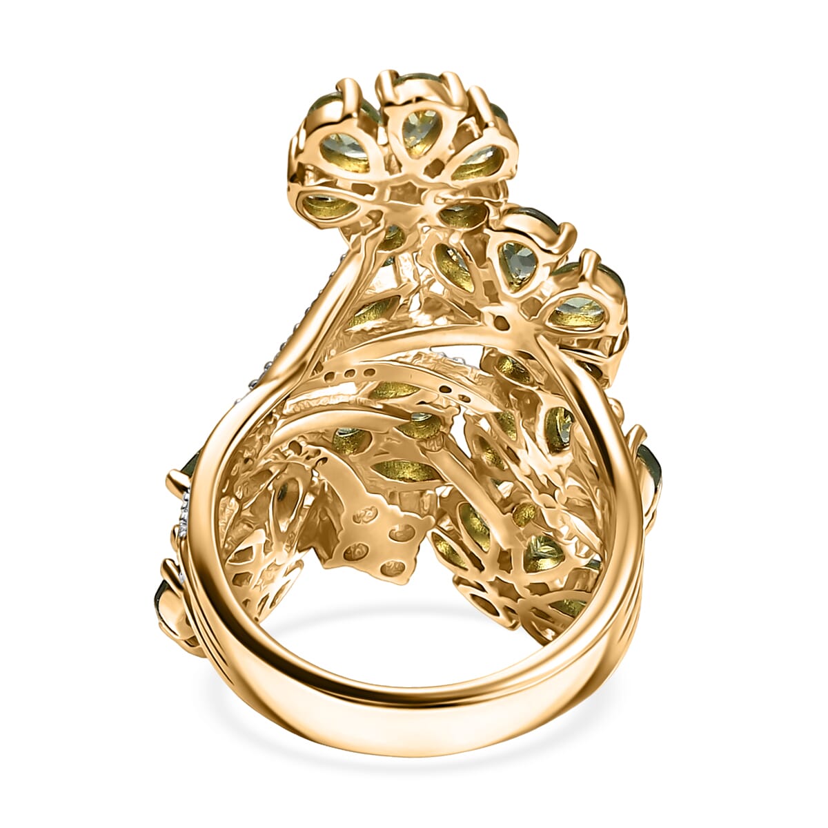 D'Joy Premium Malagasy Pine Apatite and Moissanite 6.80 ctw Jasmine Floral Ring in 18K Vermeil Yellow Gold Over Sterling Silver (Size 10.0) image number 4