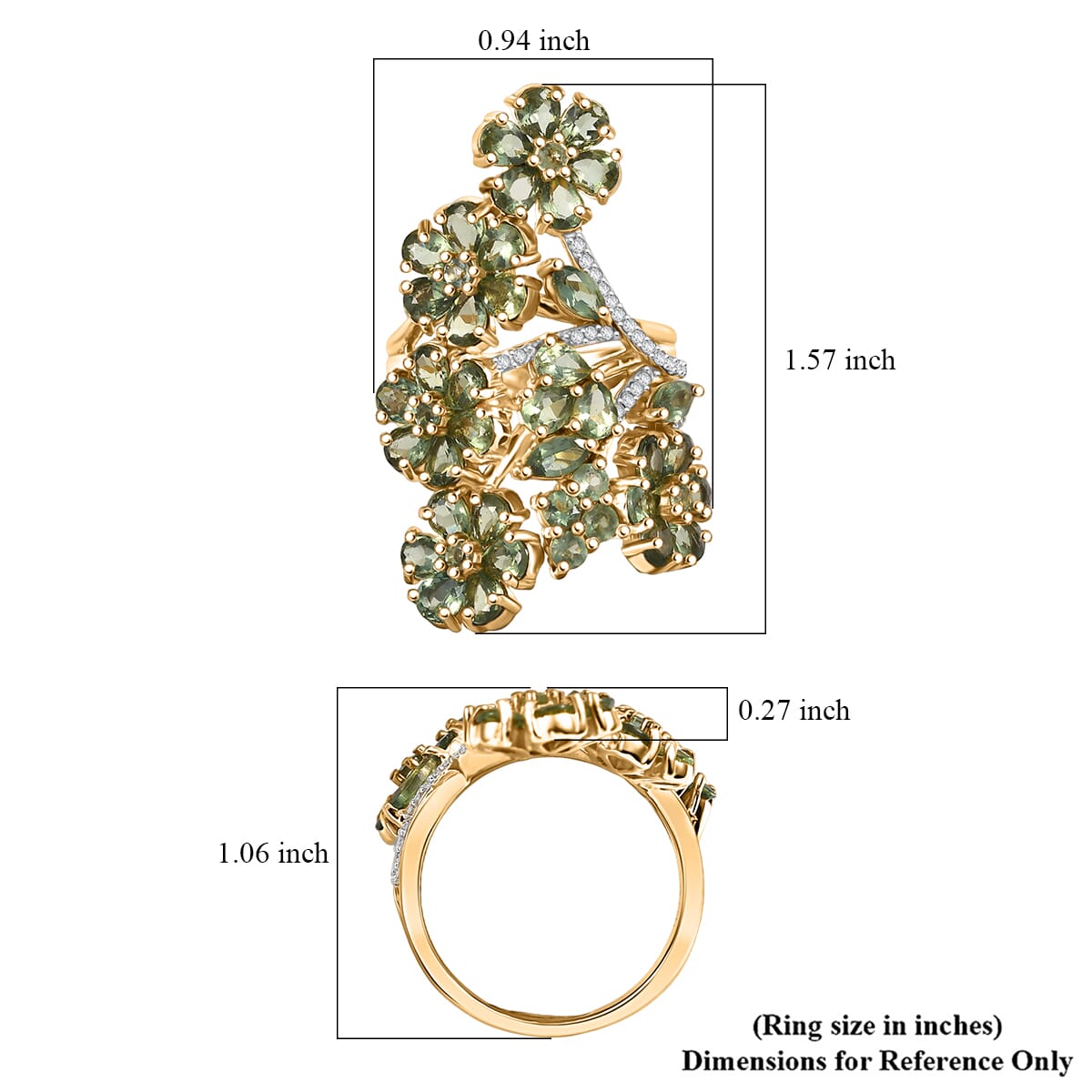D'Joy Premium Malagasy Pine Apatite and Moissanite 6.80 ctw Jasmine Floral Ring in 18K Vermeil Yellow Gold Over Sterling Silver (Size 10.0) image number 5
