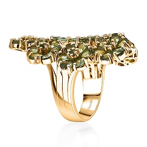 D'Joy Premium Malagasy Pine Apatite and Moissanite 6.80 ctw Jasmine Floral Ring in 18K Vermeil Yellow Gold Over Sterling Silver (Size 5.0)