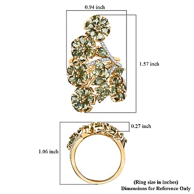 D'Joy Premium Malagasy Pine Apatite and Moissanite 6.80 ctw Jasmine Floral Ring in 18K Vermeil Yellow Gold Over Sterling Silver (Size 5.0)