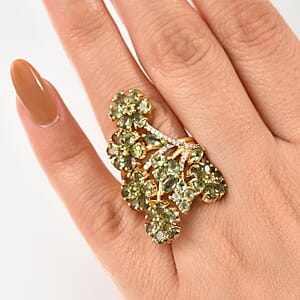 D'Joy Premium Malagasy Pine Apatite and Moissanite 6.80 ctw Jasmine Floral Ring in 18K Vermeil Yellow Gold Over Sterling Silver (Size 7.0)