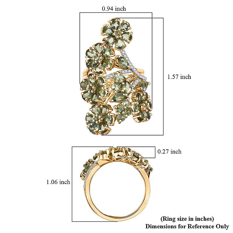 D'Joy Premium Malagasy Pine Apatite and Moissanite 6.80 ctw Jasmine Floral Ring in 18K Vermeil Yellow Gold Over Sterling Silver (Size 7.0)