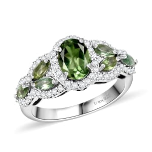 D'Joy Malagasy Pine Apatite and White Zircon 1.90 ctw Art Deco Ring in Rhodium Over Sterling Silver (Size 10.0)