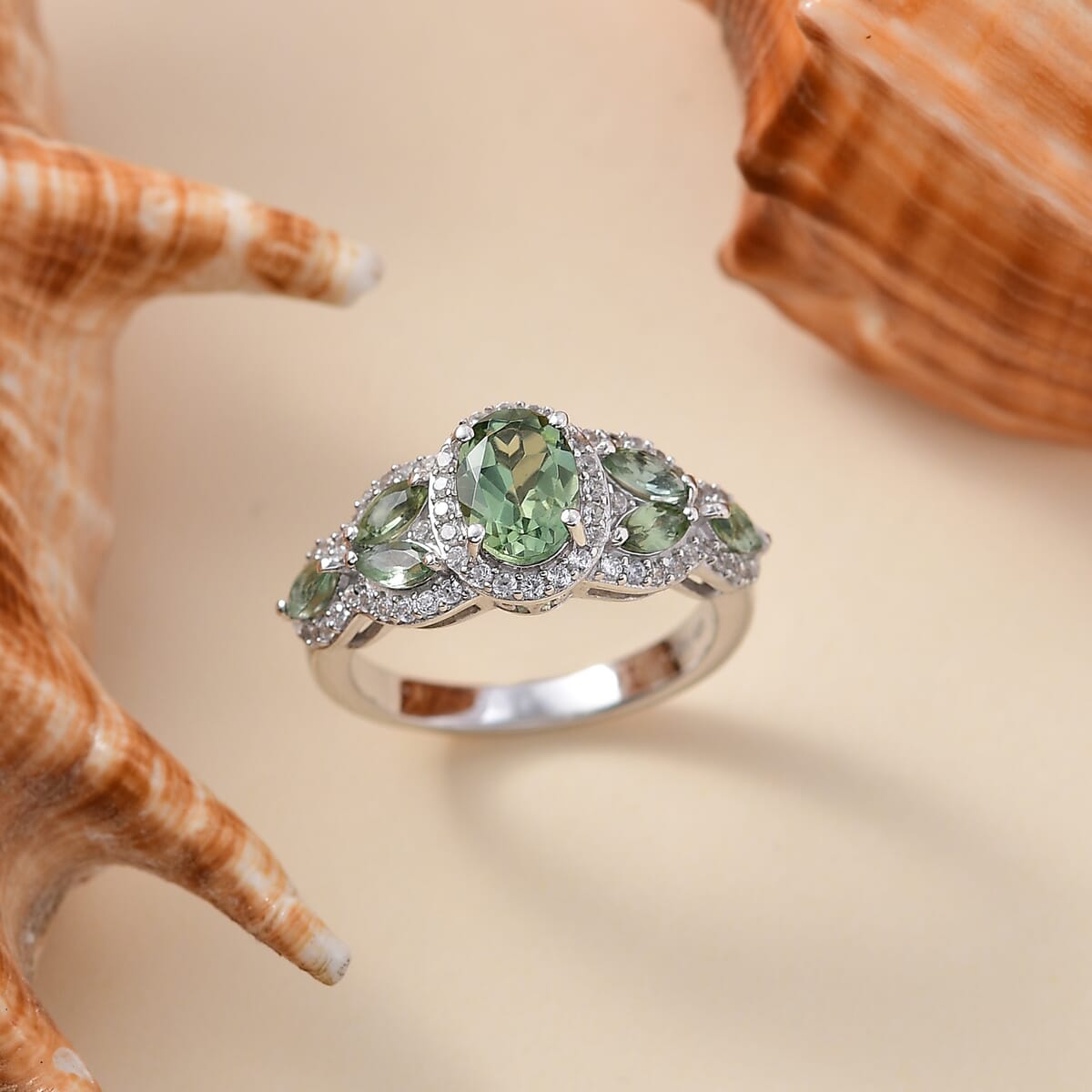 Malagasy Pine Apatite, White Zircon Ring in Rhodium Over Sterling Silver (Size 10.0) 1.90 ctw image number 1
