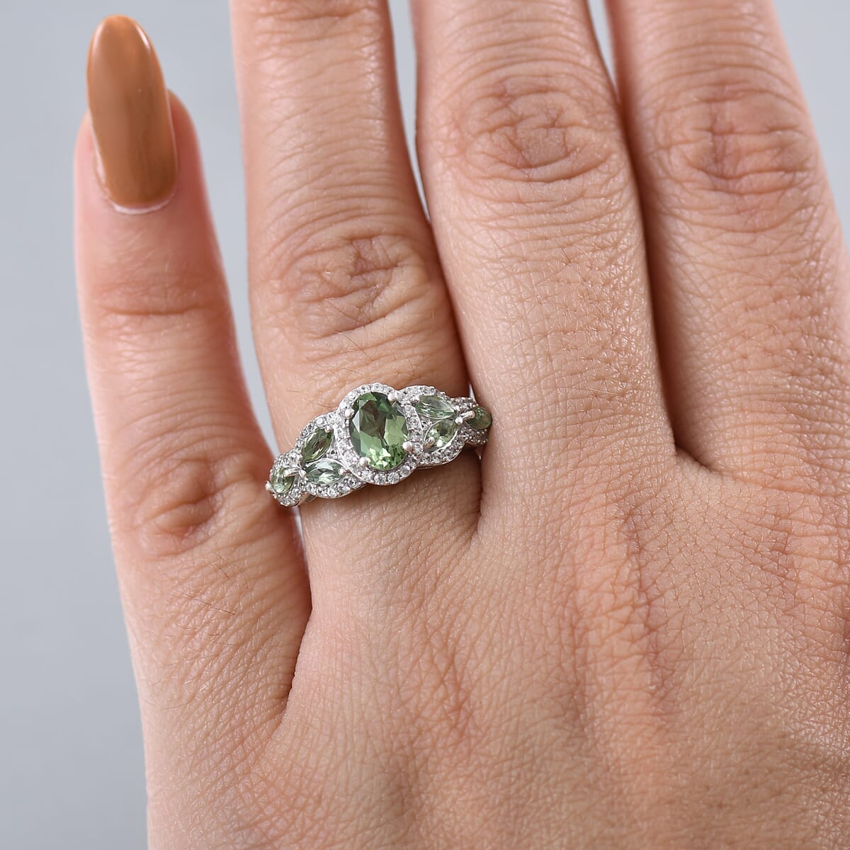 Malagasy Pine Apatite, White Zircon Ring in Rhodium Over Sterling Silver (Size 10.0) 1.90 ctw image number 2