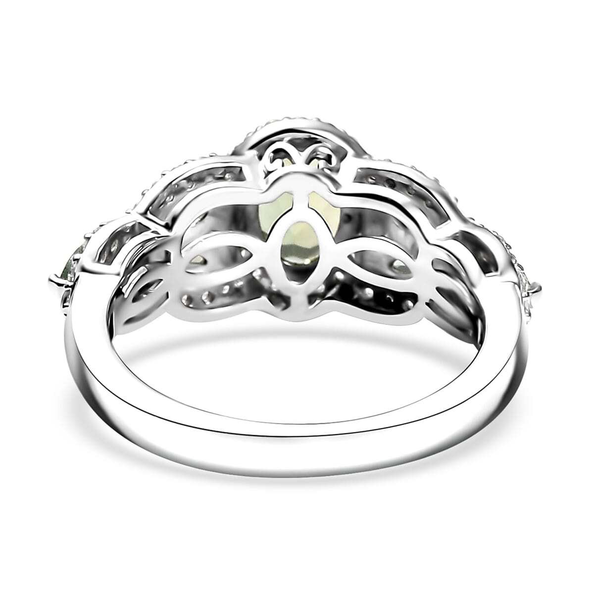 Malagasy Pine Apatite, White Zircon Ring in Rhodium Over Sterling Silver (Size 10.0) 1.90 ctw image number 4