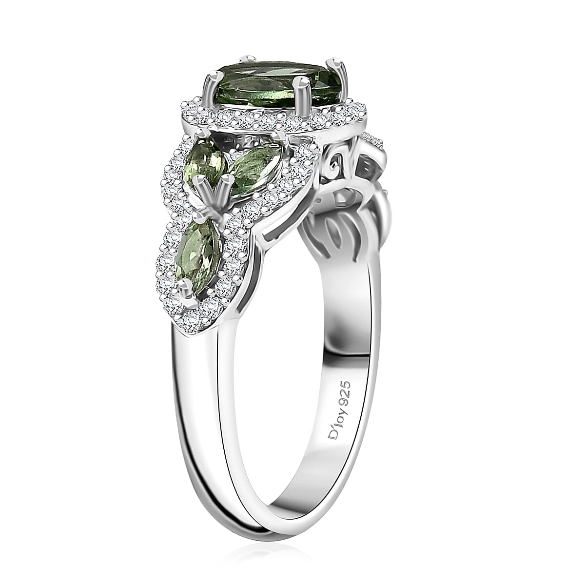 D'Joy Malagasy Pine Apatite and White Zircon 1.90 ctw Art Deco Ring in Rhodium Over Sterling Silver (Size 5.0) image number 3