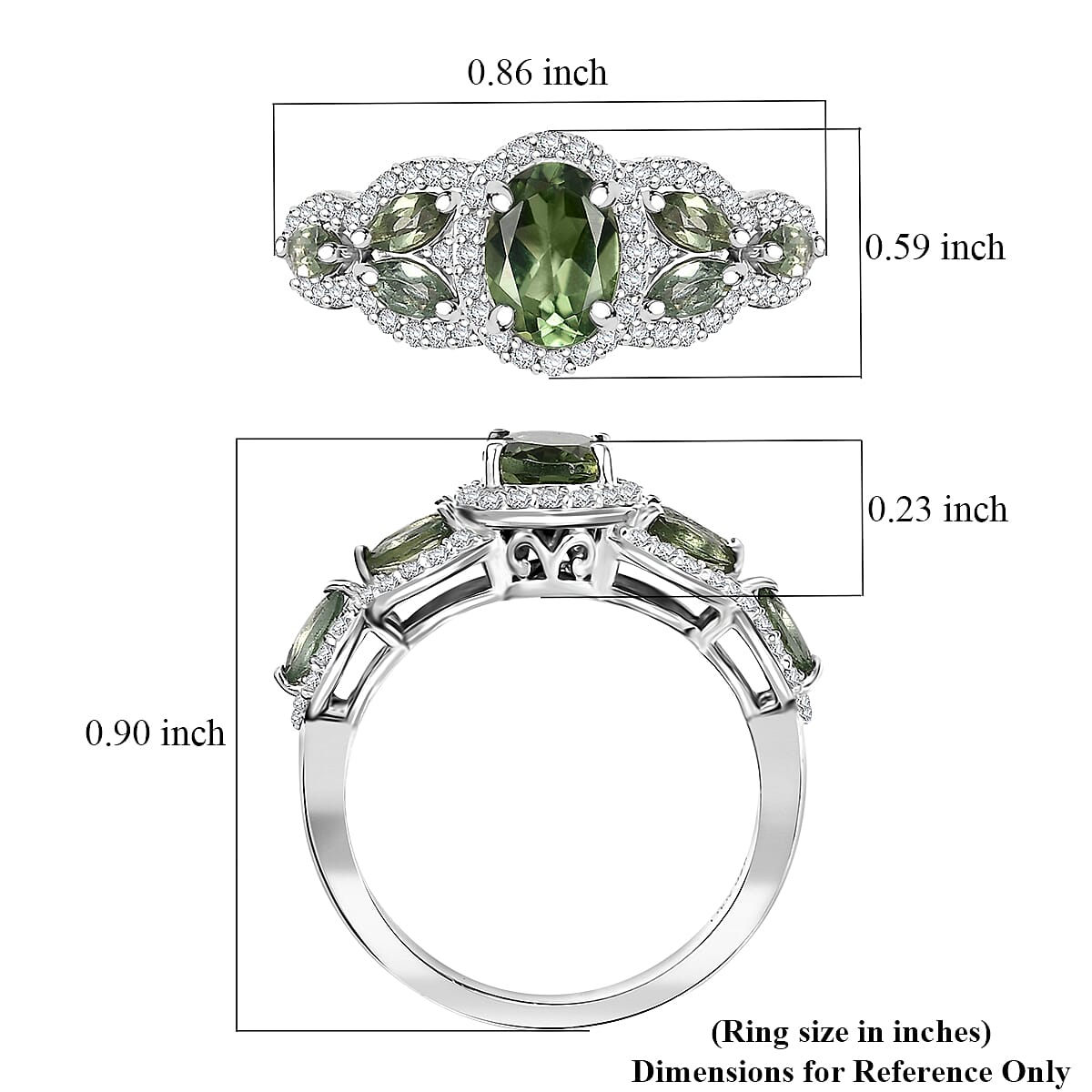 D'Joy Malagasy Pine Apatite and White Zircon 1.90 ctw Art Deco Ring in Rhodium Over Sterling Silver (Size 5.0) image number 5