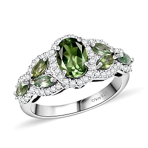 D'Joy Malagasy Pine Apatite and White Zircon 1.90 ctw Art Deco Ring in Rhodium Over Sterling Silver (Size 6.0)