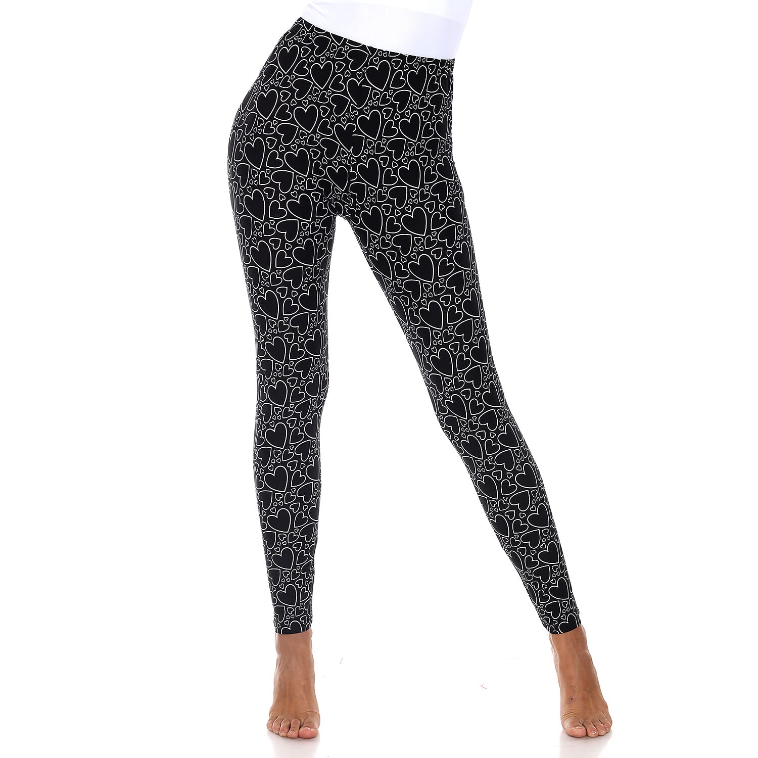 White Mark Black & White Heart Leggings - One Size Missy
