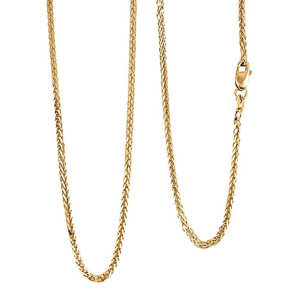 14K Yellow Gold 2mm Triple Spiga Wheat Chain Necklace 20 Inches 4.60 Grams