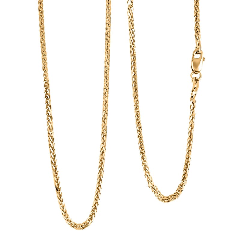14K Yellow Gold 2mm Triple Spiga Wheat Chain Necklace 20 Inches 4.60 Grams