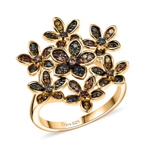 D'Joy Multi Color Diamond 0.50 ctw Blooming Brilliance Ring in 18K Vermeil Yellow Gold Over Sterling Silver (Size 10.0)