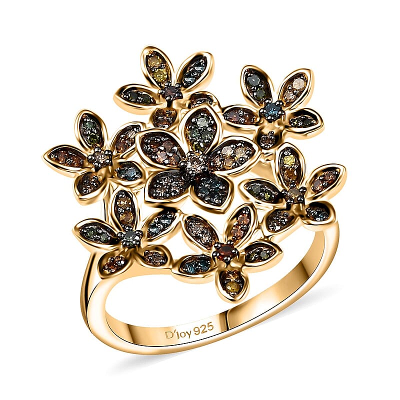 D'Joy Multi Color Diamond 0.50 ctw Blooming Brilliance Ring in 18K Vermeil Yellow Gold Over Sterling Silver (Size 10.0)