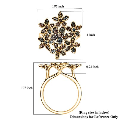 D'Joy Multi Color Diamond 0.50 ctw Blooming Brilliance Ring in 18K Vermeil Yellow Gold Over Sterling Silver (Size 10.0)