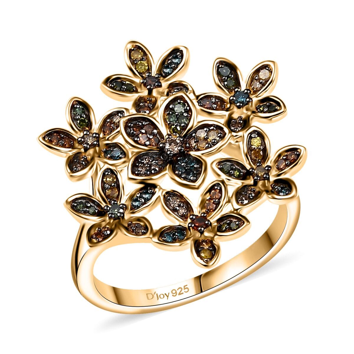 D'Joy Multi Color Diamond 0.50 ctw Blooming Brilliance Ring in 18K Vermeil Yellow Gold Over Sterling Silver (Size 7.0) image number 0