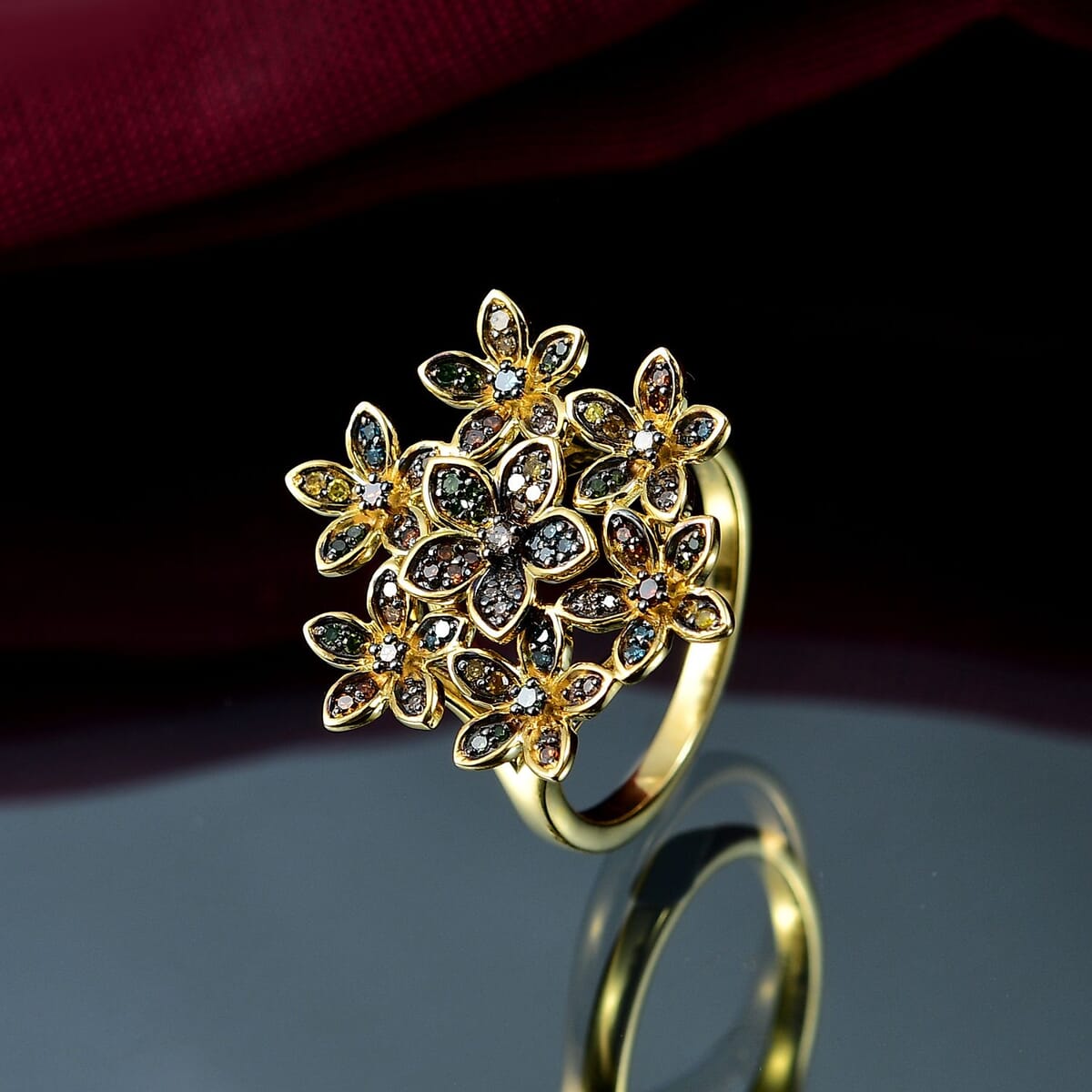 D'Joy Multi Color Diamond 0.50 ctw Blooming Brilliance Ring in 18K Vermeil Yellow Gold Over Sterling Silver (Size 7.0) image number 1