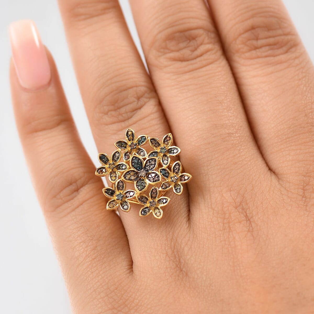 D'Joy Multi Color Diamond 0.50 ctw Blooming Brilliance Ring in 18K Vermeil Yellow Gold Over Sterling Silver (Size 7.0) image number 2