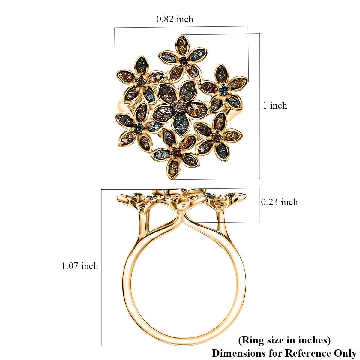 D'Joy Multi Color Diamond 0.50 ctw Blooming Brilliance Ring in 18K Vermeil Yellow Gold Over Sterling Silver (Size 7.0) image number 5
