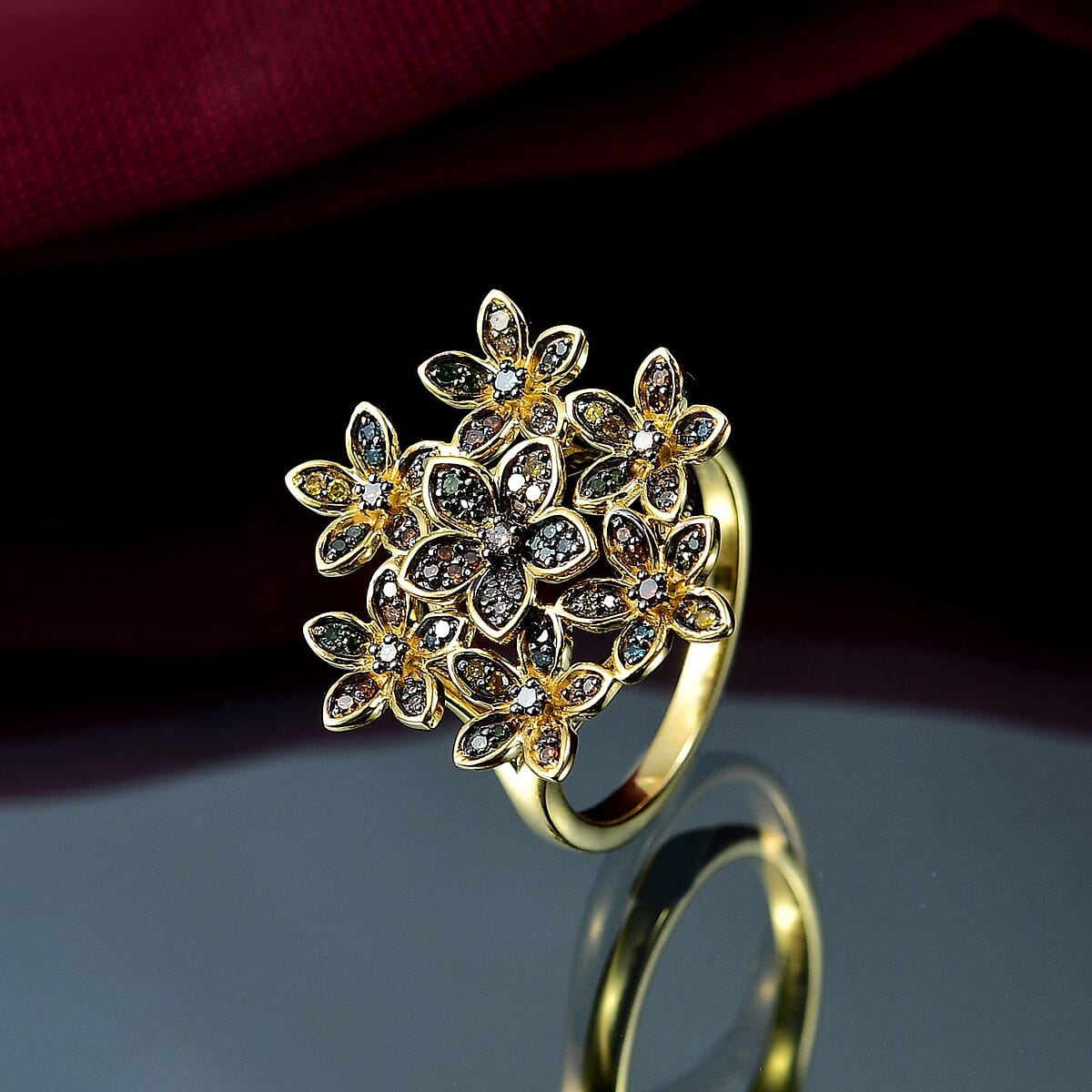D'Joy Multi Color Diamond 0.50 ctw Blooming Brilliance Ring in 18K Vermeil Yellow Gold Over Sterling Silver (Size 9.0) image number 1