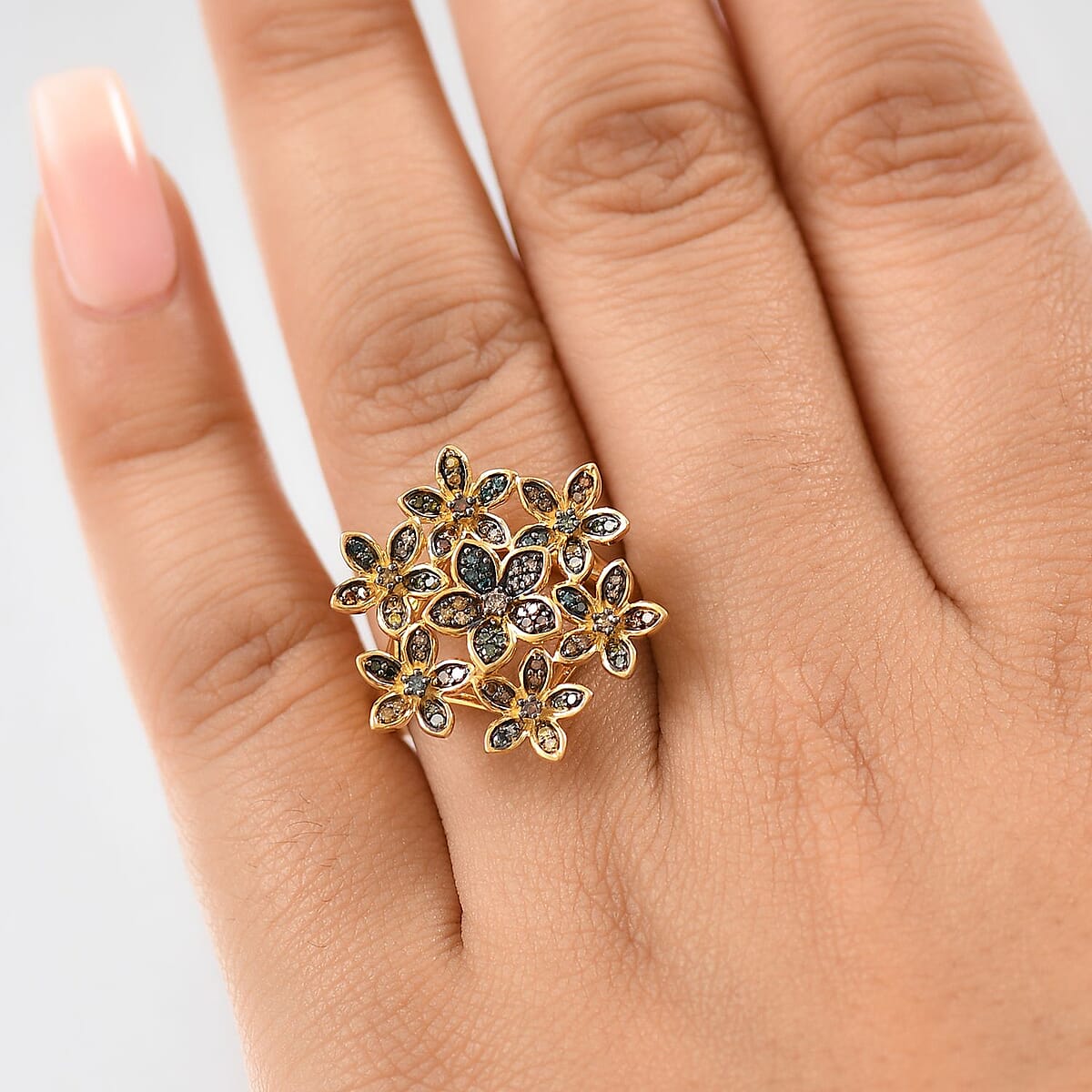D'Joy Multi Color Diamond 0.50 ctw Blooming Brilliance Ring in 18K Vermeil Yellow Gold Over Sterling Silver (Size 9.0) image number 2