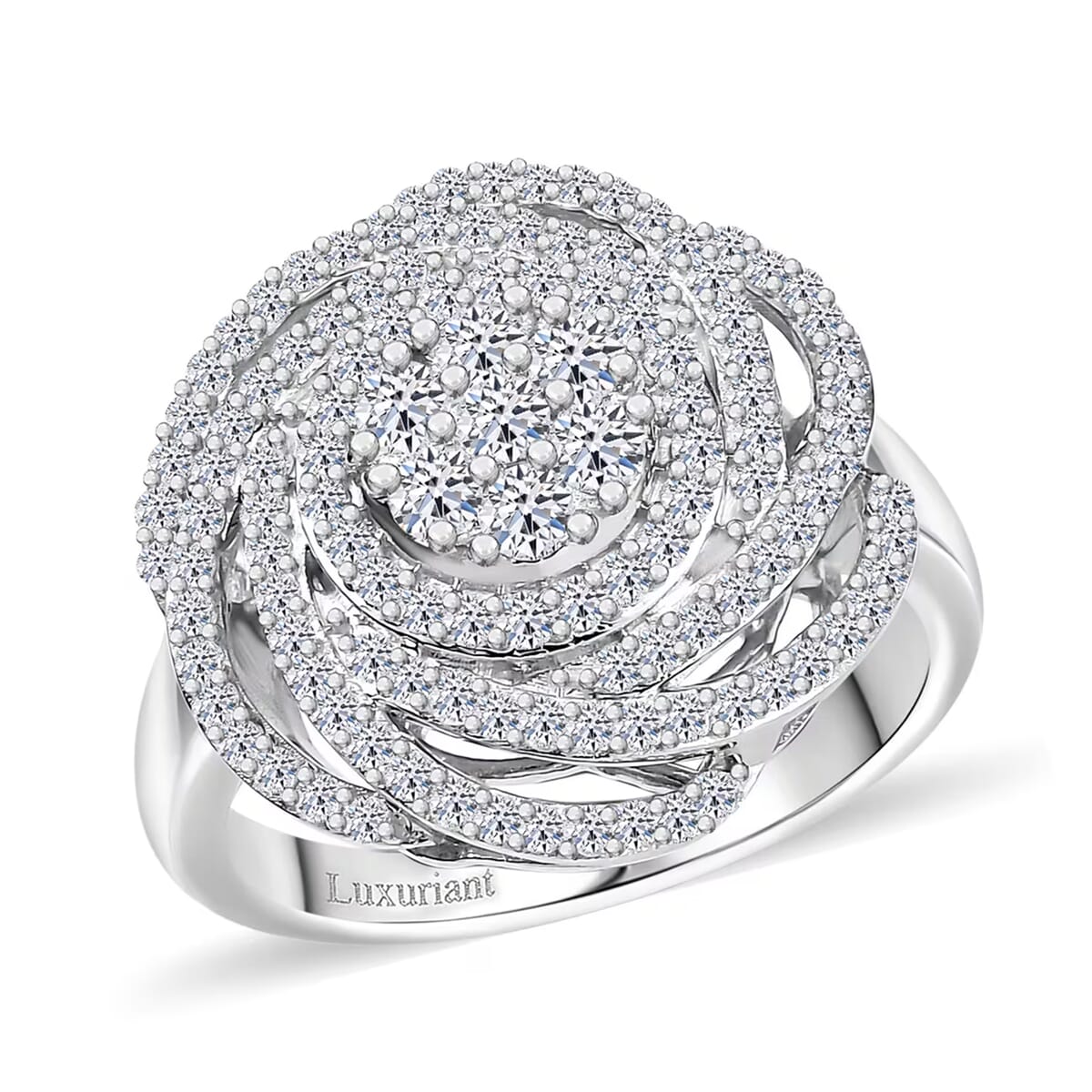 Luxuriant Lab Grown Diamond G-H SI 1.00 ctw Spiral Ring in Rhodium Over Sterling Silver (Size 10.0) image number 0