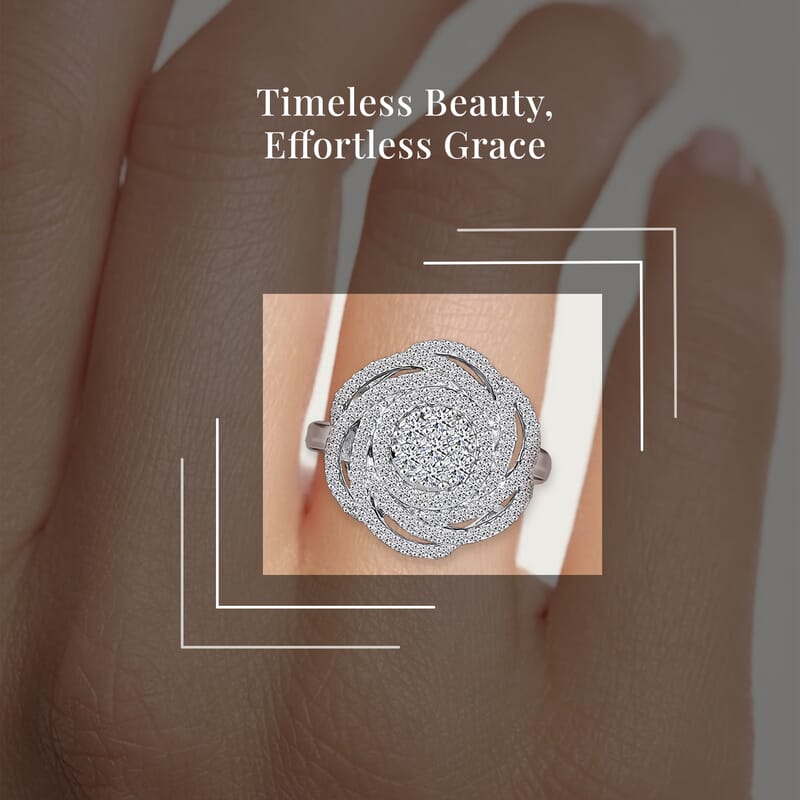 Luxuriant Lab Grown Diamond G-H SI 1.00 ctw Spiral Ring in Rhodium Over Sterling Silver (Size 10.0)