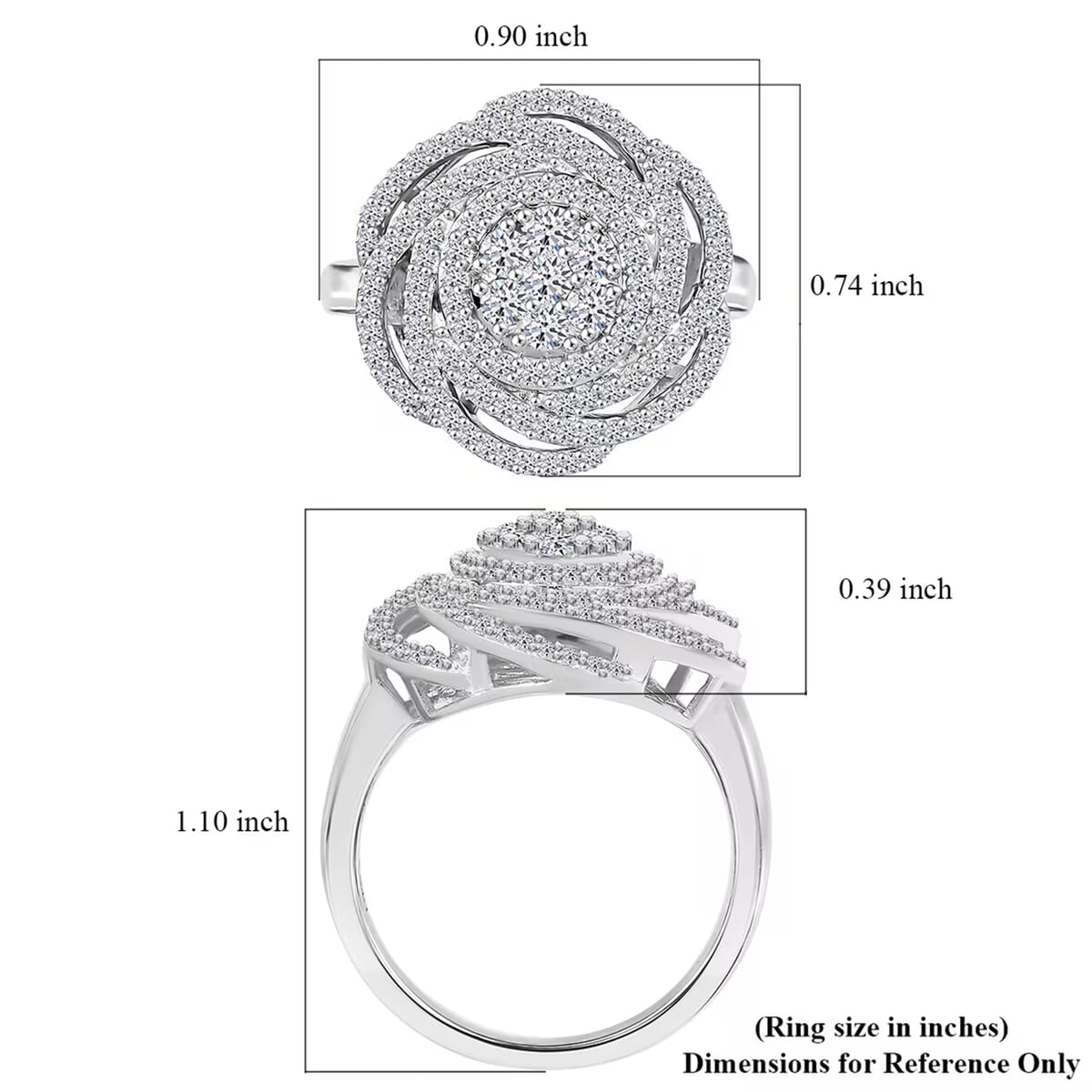 Luxuriant Lab Grown Diamond G-H SI 1.00 ctw Spiral Ring in Rhodium Over Sterling Silver (Size 10.0) image number 7