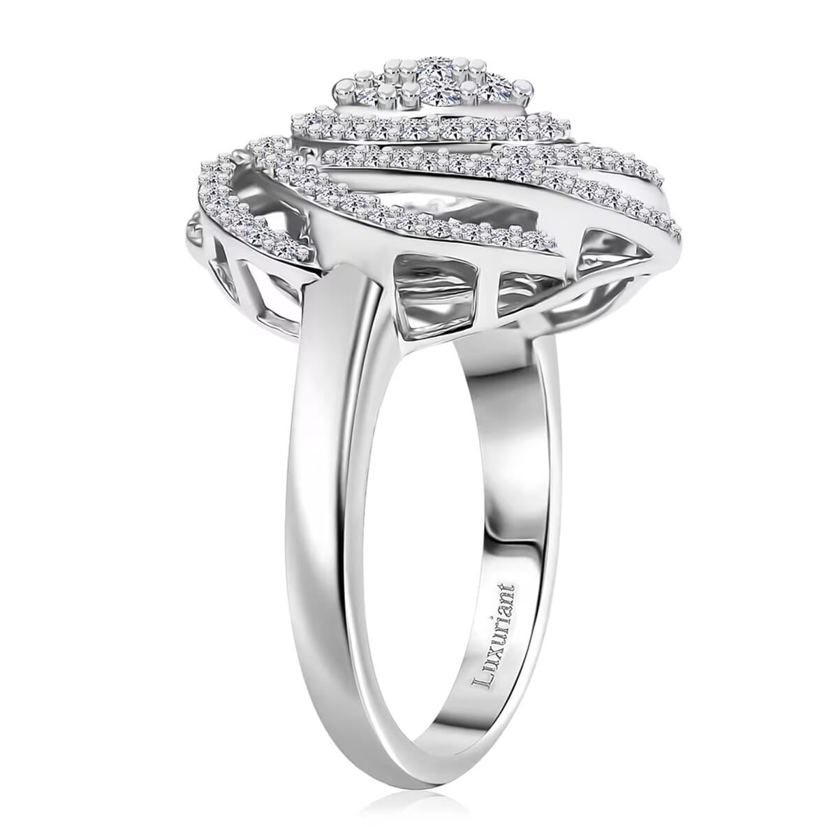Luxuriant Lab Grown Diamond G-H SI 1.00 ctw Spiral Ring in Rhodium Over Sterling Silver (Size 10.0) image number 8