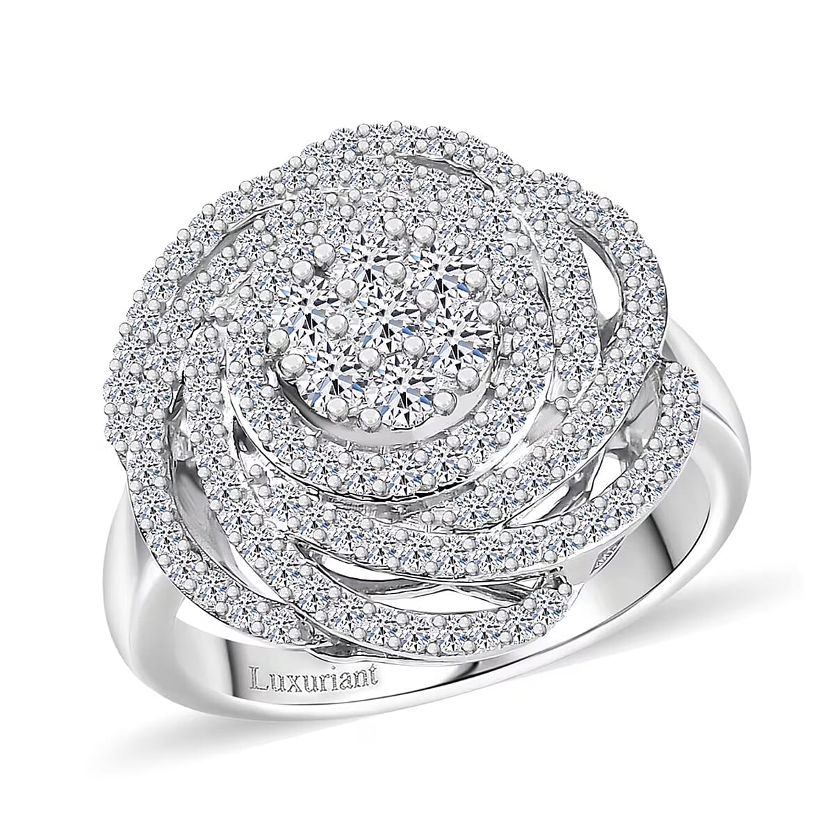 Luxuriant Lab Grown Diamond G-H SI 1.00 ctw Spiral Ring in Rhodium Over Sterling Silver (Size 6.0) image number 0