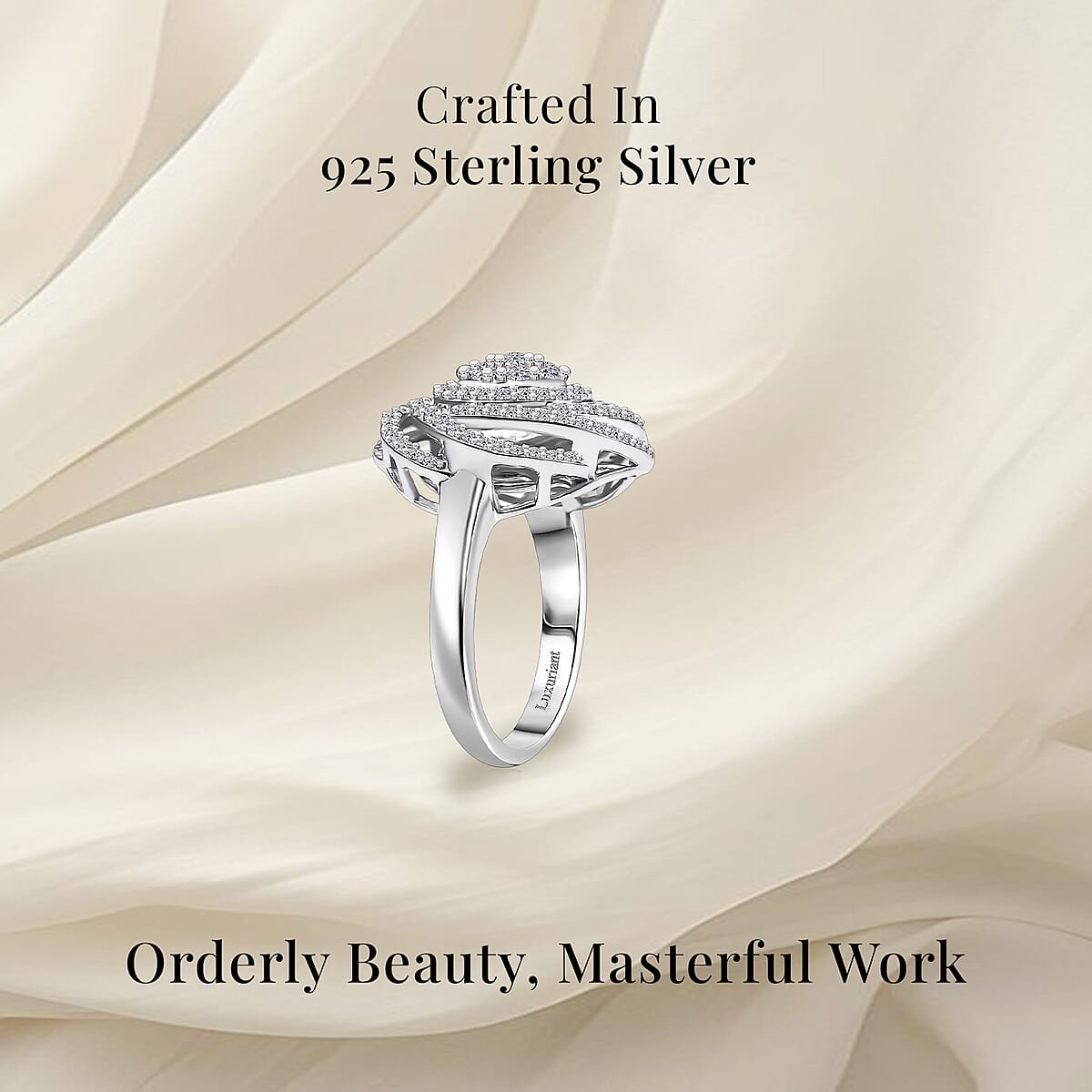 Luxuriant Lab Grown Diamond G-H SI 1.00 ctw Spiral Ring in Rhodium Over Sterling Silver (Size 9.0) image number 2