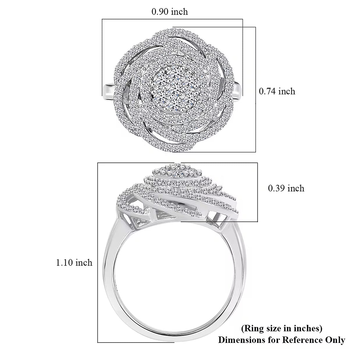 Luxuriant Lab Grown Diamond G-H SI 1.00 ctw Spiral Ring in Rhodium Over Sterling Silver (Size 9.0) image number 7
