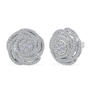 Luxuriant Lab Grown Diamond G-H SI 1.00 ctw Spiral Stud Earrings in Rhodium Over Sterling Silver