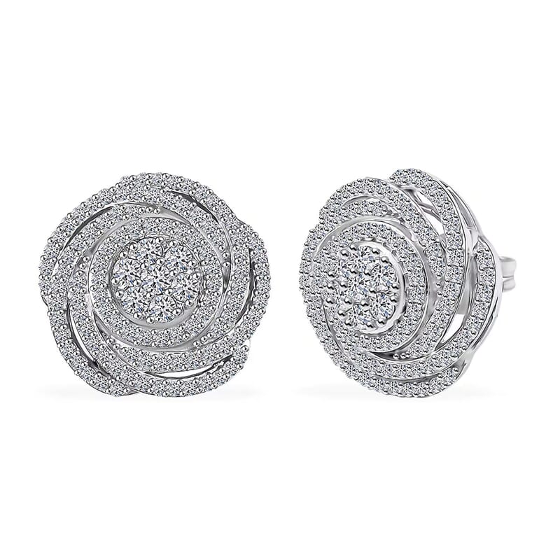 Luxuriant Lab Grown Diamond G-H SI 1.00 ctw Spiral Stud Earrings in Rhodium Over Sterling Silver