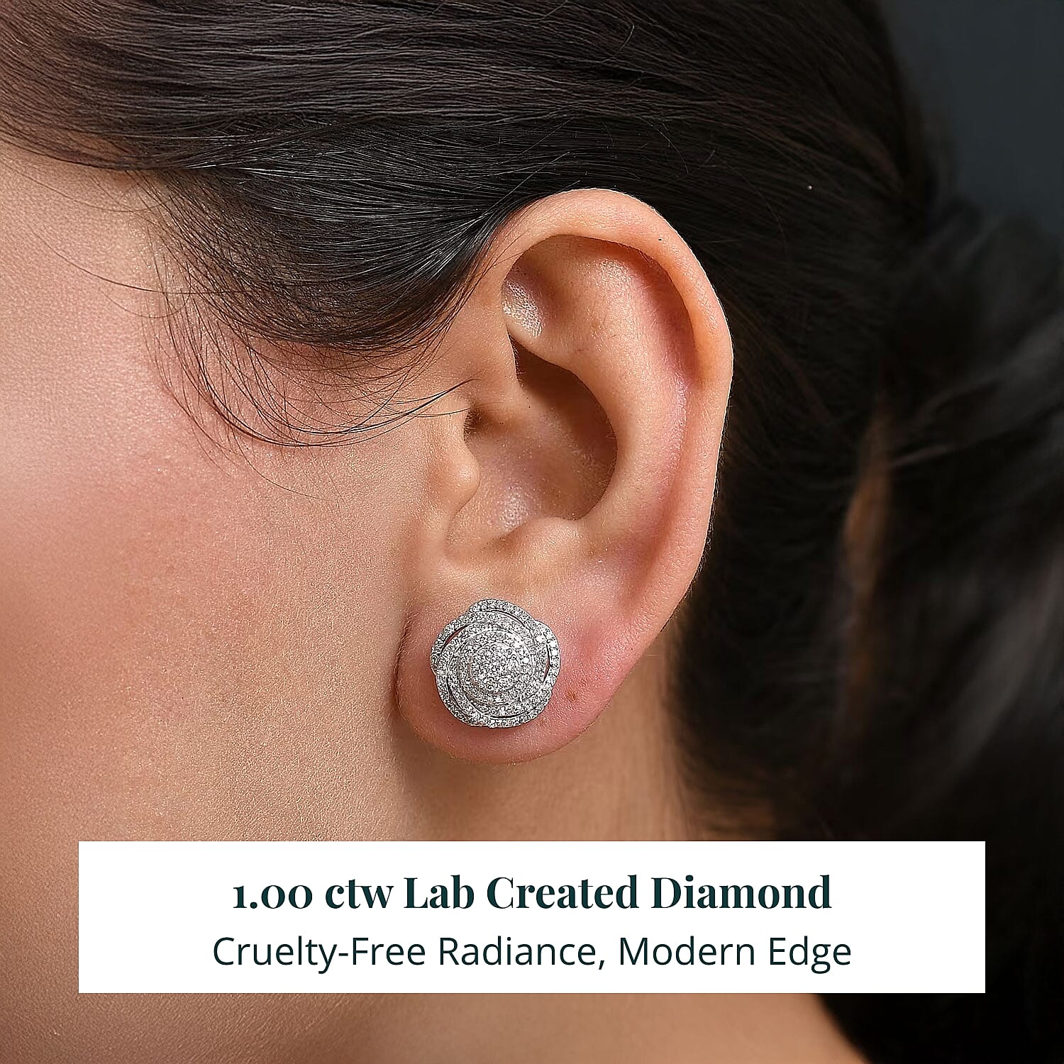 Luxuriant Lab Grown Diamond G-H SI 1.00 ctw Spiral Stud Earrings in Rhodium Over Sterling Silver