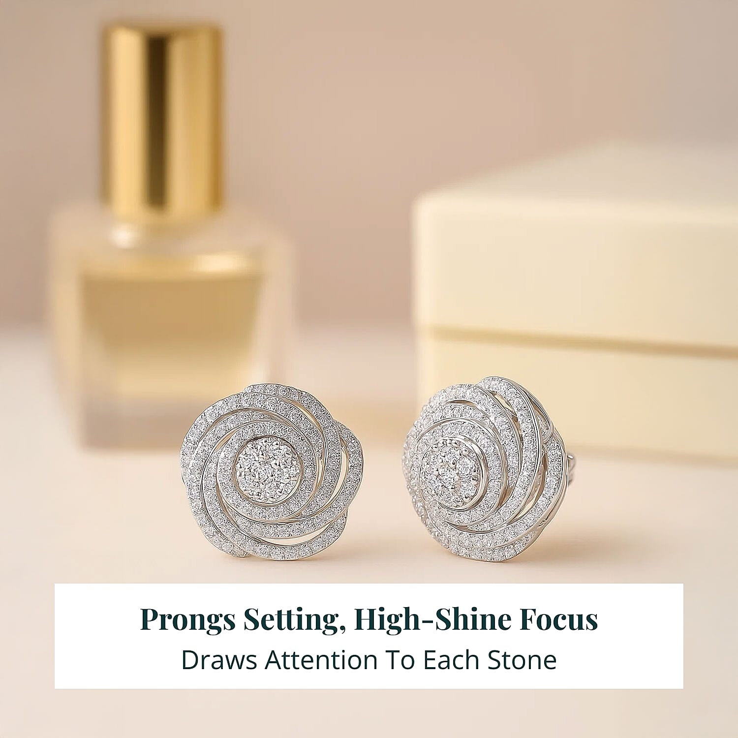 Luxuriant Lab Grown Diamond G-H SI 1.00 ctw Spiral Stud Earrings in Rhodium Over Sterling Silver