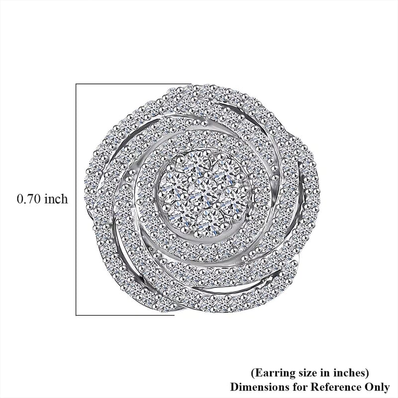 Luxuriant Lab Grown Diamond G-H SI 1.00 ctw Spiral Stud Earrings in Rhodium Over Sterling Silver